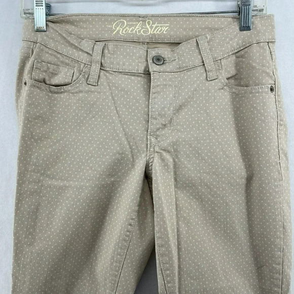 Old Navy Rockstar Jeans Women's Sz 8 Khaki Beige White Polka Dot Skinny Stretch - Picture 6 of 10